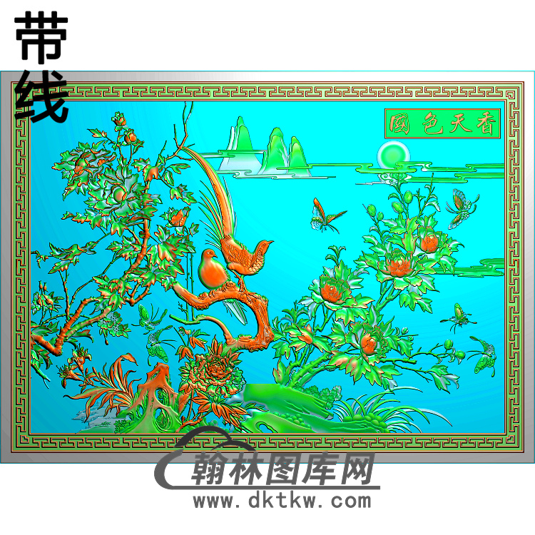 牡丹花鸟精雕图（MD-174)展示