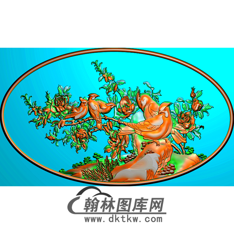 牡丹花鸟精雕图（MD-189)展示