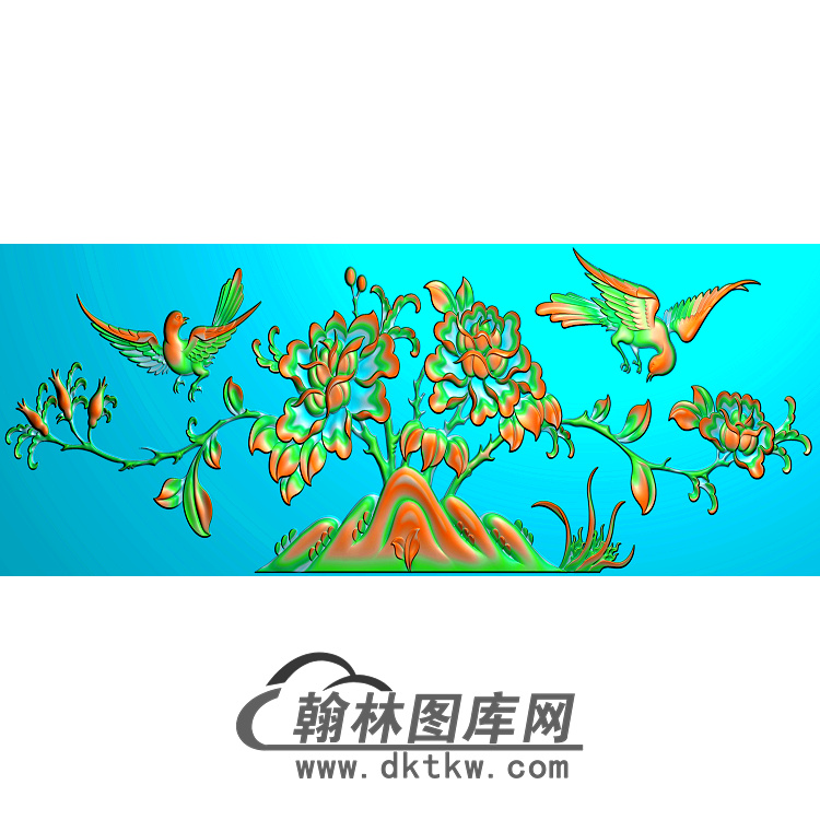 牡丹花鸟精雕图（MD-197)展示