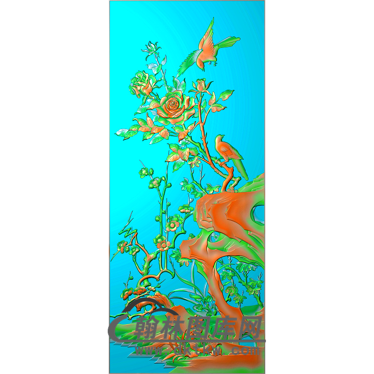 牡丹花鸟精雕图（MD-242)展示