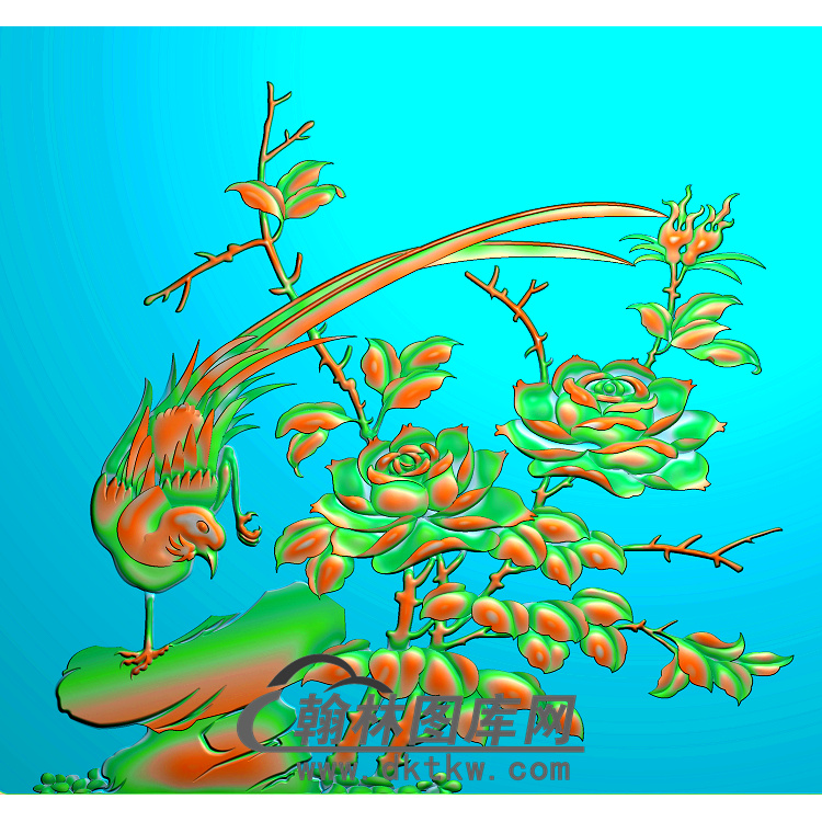 牡丹花鸟精雕图（MD-255)展示
