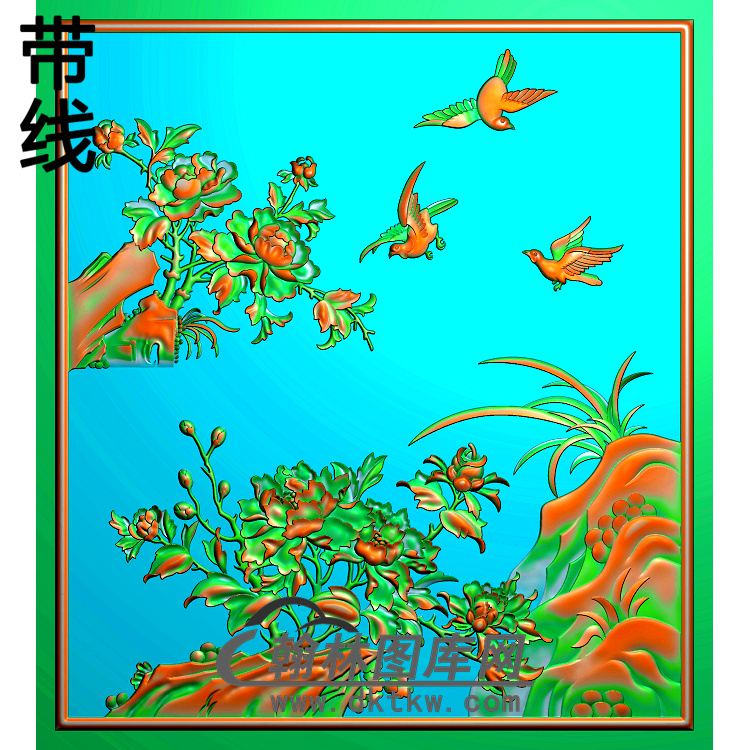 牡丹花鸟精雕图（MD-256)展示