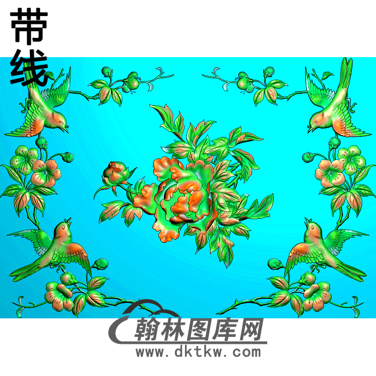 牡丹花鸟精雕图（MD-267)展示