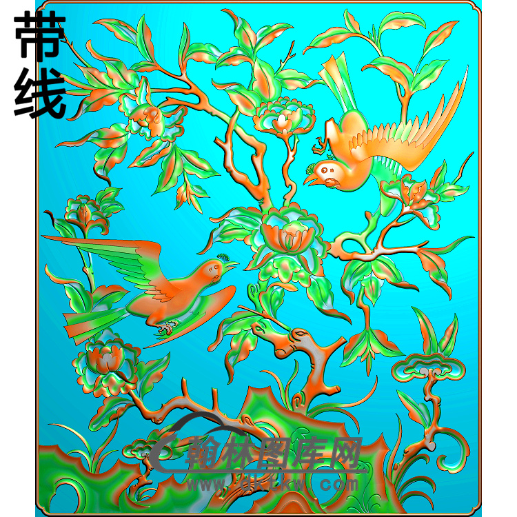 牡丹花鸟精雕图（MD-347)展示