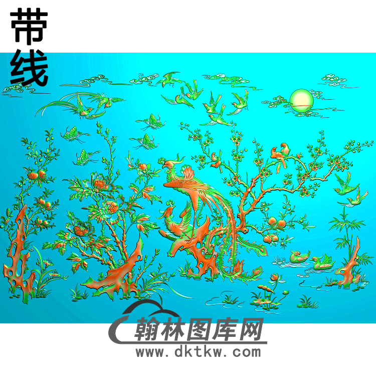 牡丹花鸟精雕图（MD-378)展示