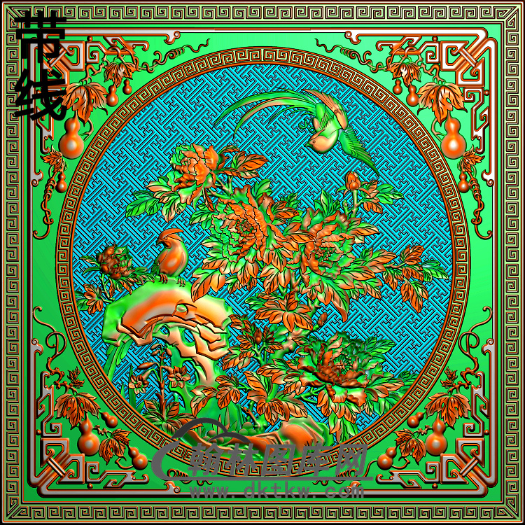 牡丹花鸟精雕图（MD-417)展示