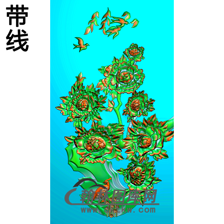 牡丹花鸟精雕图（MD-442)展示