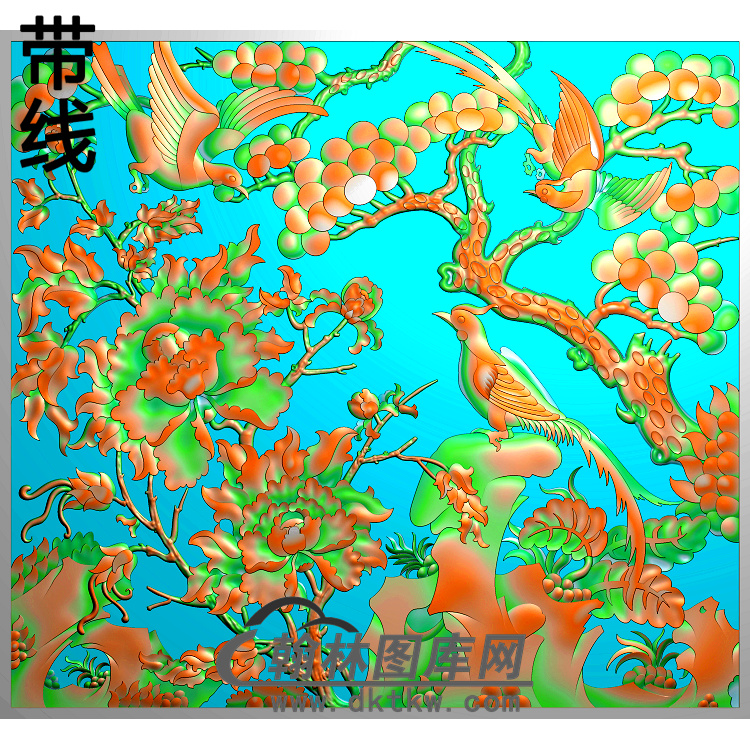 牡丹花鸟精雕图（MD-480)展示