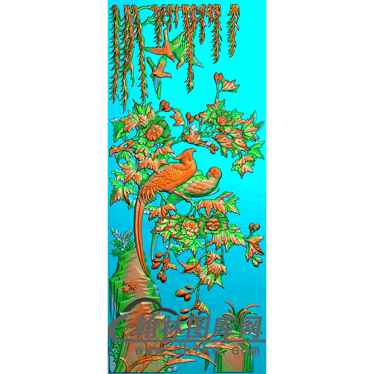 牡丹花鸟精雕图（MD-483)展示