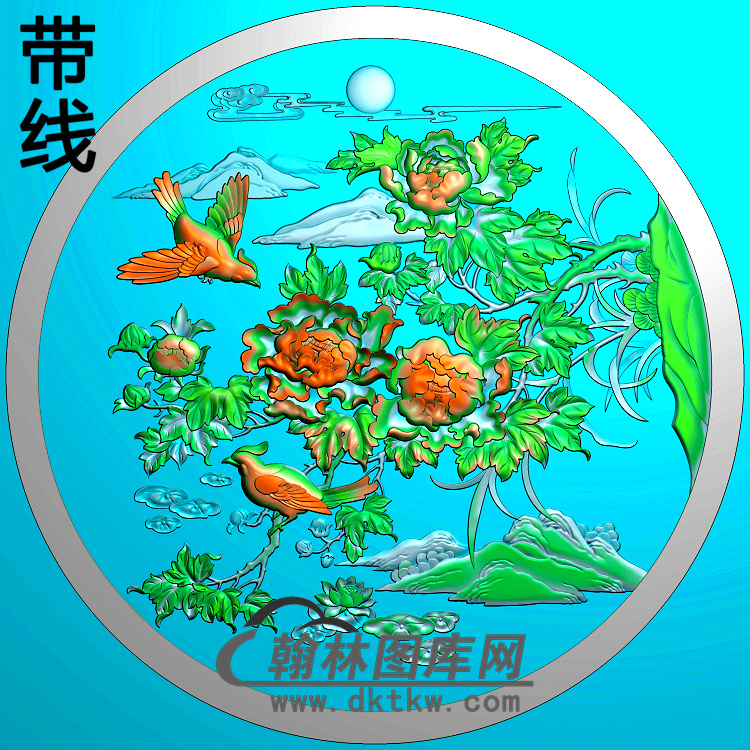 牡丹花鸟精雕图（MD-486)展示