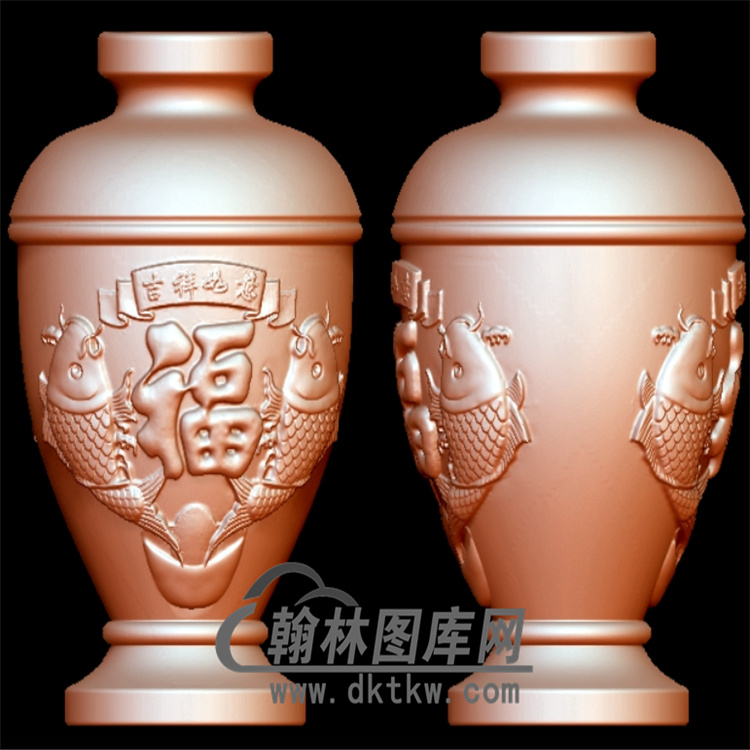双鱼花瓶立体圆雕图(YHL-011)展示