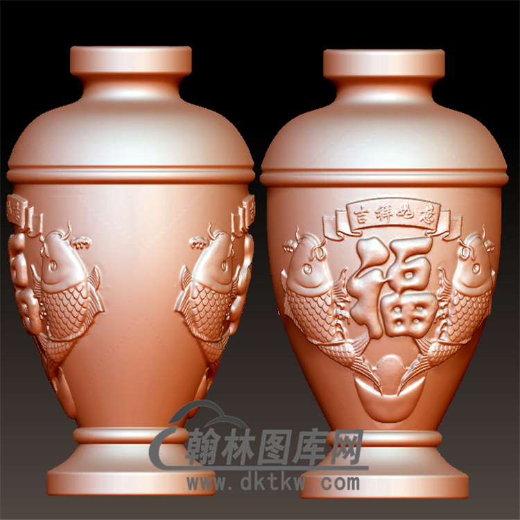 福鱼花瓶立体圆雕图(YHL-012)展示