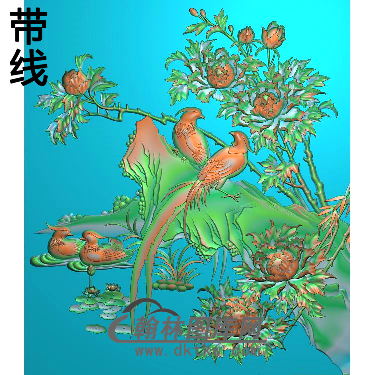 牡丹花鸟精雕图（MD-577)展示