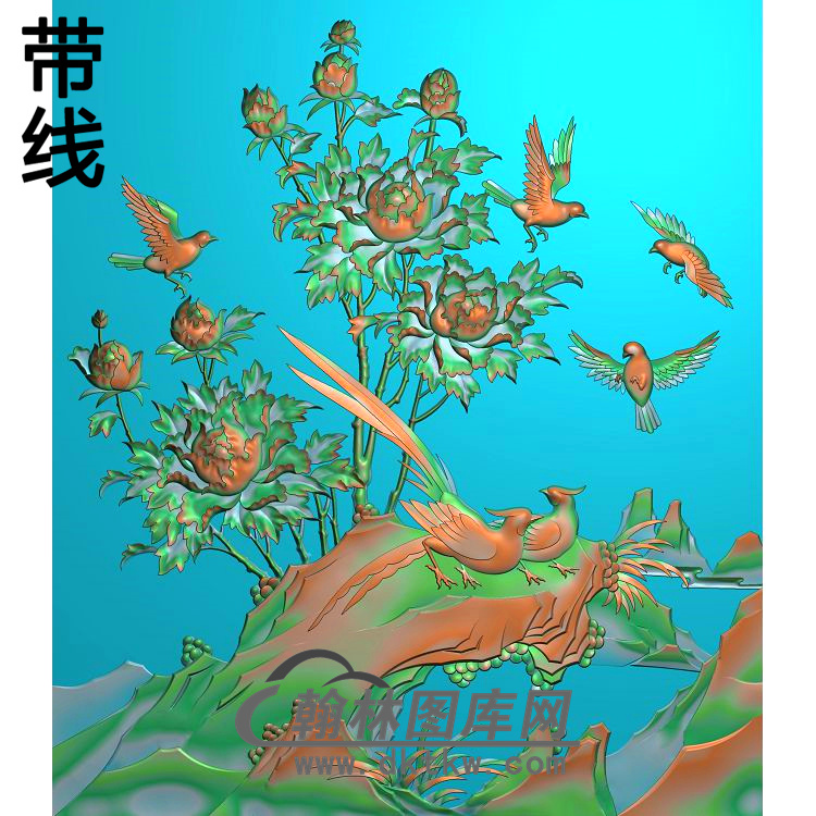 牡丹花鸟精雕图（MD-579)展示