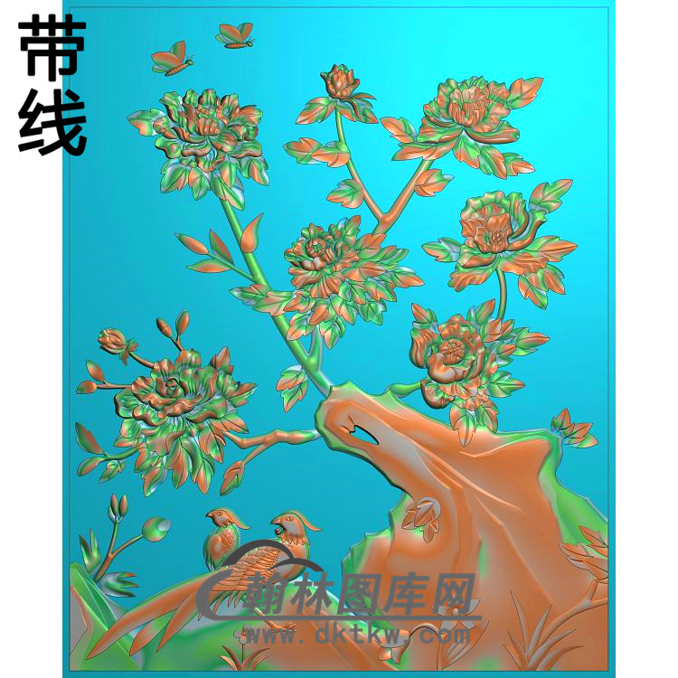 牡丹花鸟精雕图（MD-593)展示