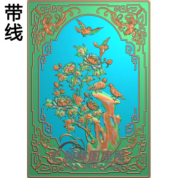 牡丹花鸟精雕图（MD-600)展示