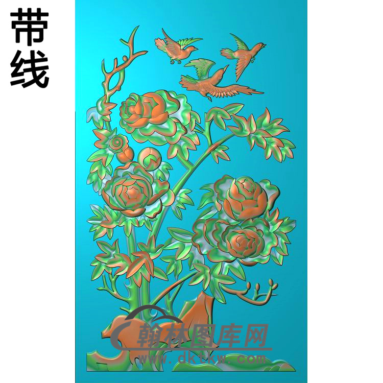 牡丹花鸟精雕图（MD-619)展示