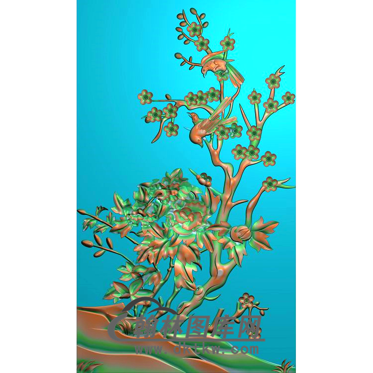 牡丹花鸟精雕图（MD-629)展示