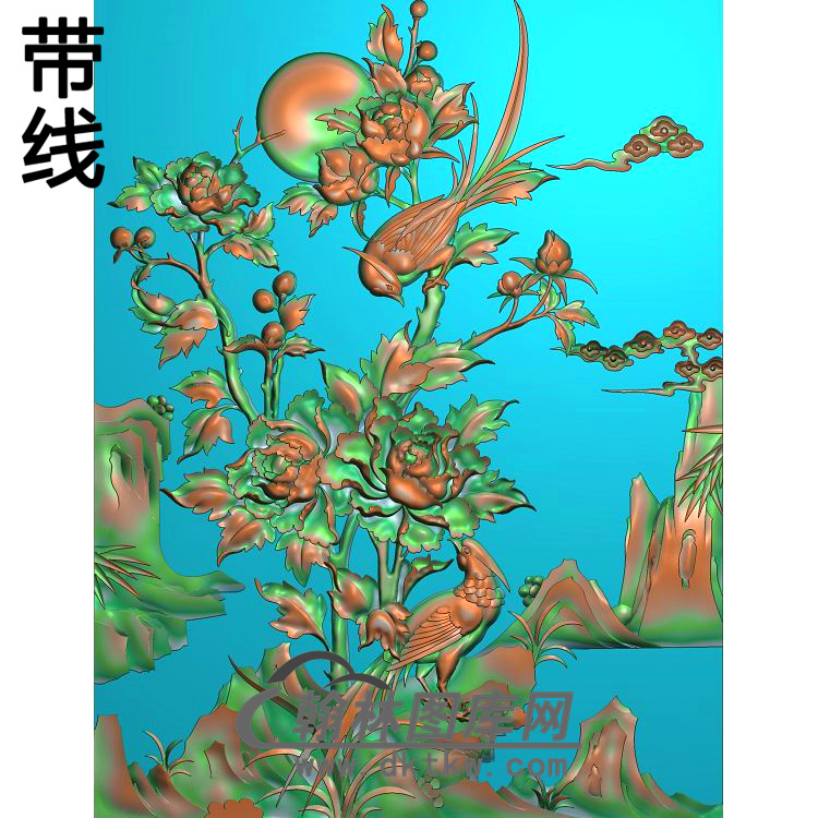 牡丹花鸟精雕图（MD-642)展示