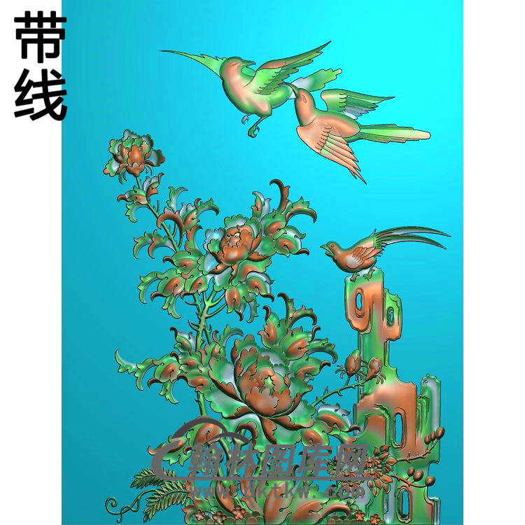 牡丹花鸟精雕图（MD-645)展示