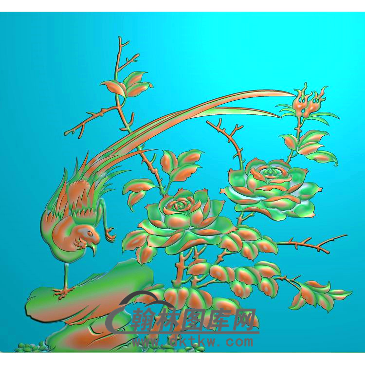 牡丹花鸟精雕图（MD-654)展示