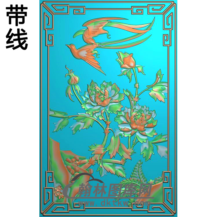 牡丹花鸟精雕图（MD-680)展示