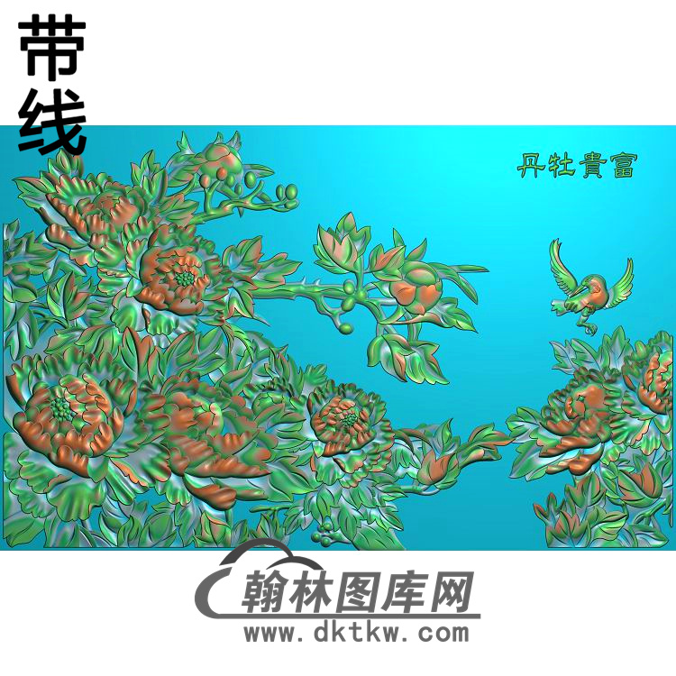 牡丹花鸟精雕图（MD-748)展示