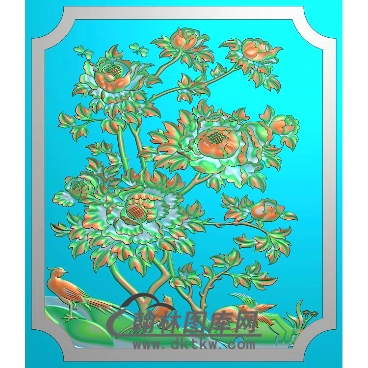 牡丹花鸟精雕图（MD-835)展示