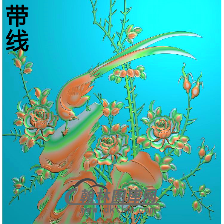 牡丹花鸟精雕图（MD-940)展示