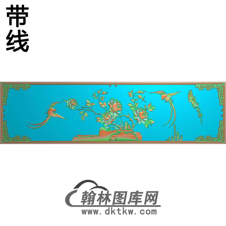 大衣柜门板月季鸟1254×337精雕图（YG-004）展示