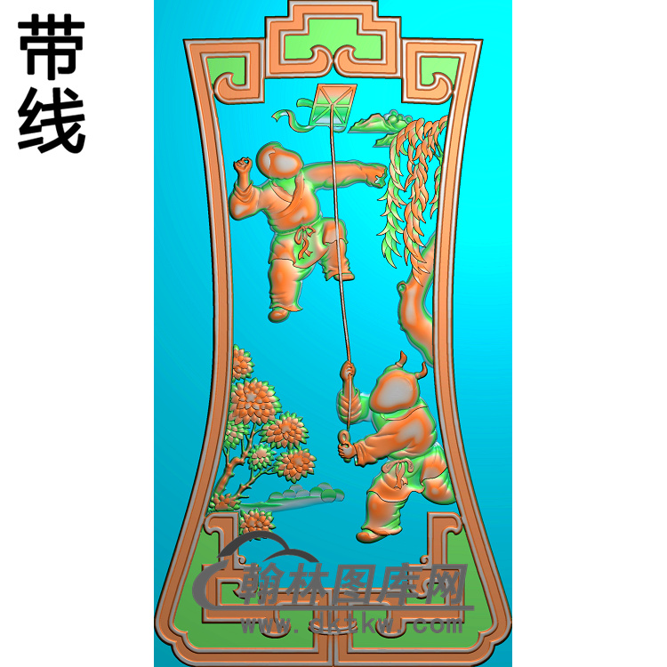 沙发人物靠背（风筝）新精雕图(SFBB-017)展示