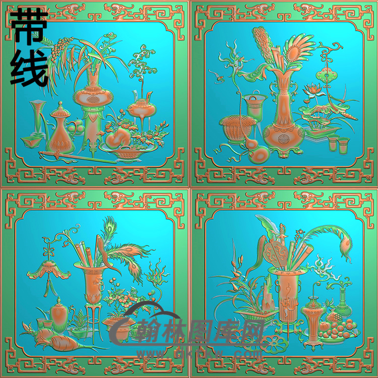 花瓶套图精雕图（HPT-002)展示