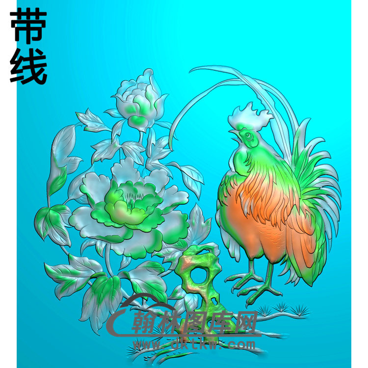 QTDW-321-公鸡 花精雕图(J-008)展示