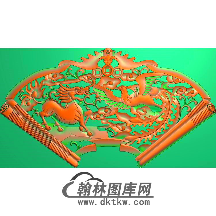 扇形麒麟凤无线精雕图（QL-068）展示