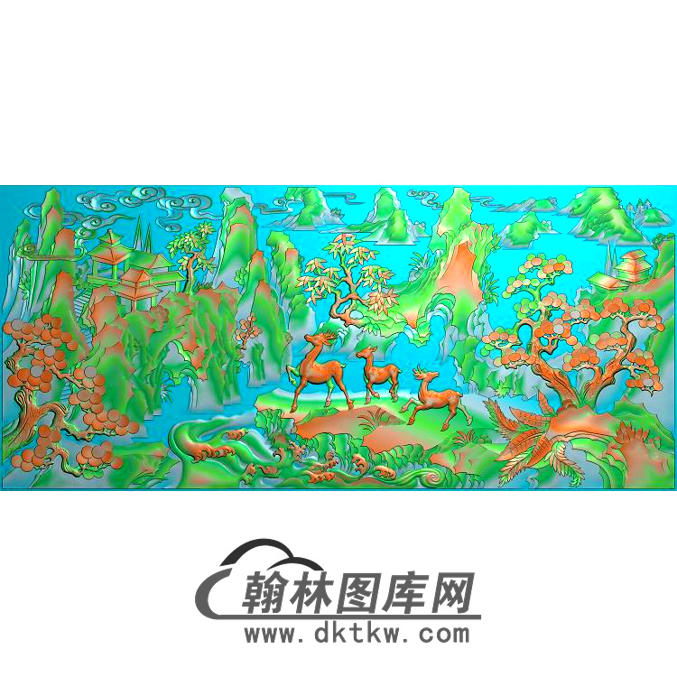 545精品仙鹿山水图1无线精雕图(L-001)展示