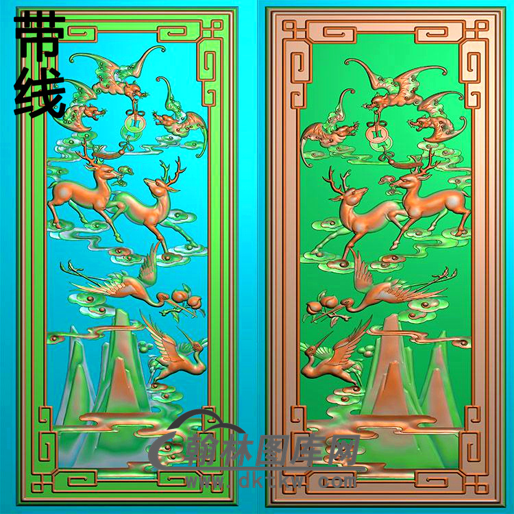 自己（小如意）蝙蝠、鹿、松精雕图(L-029)展示