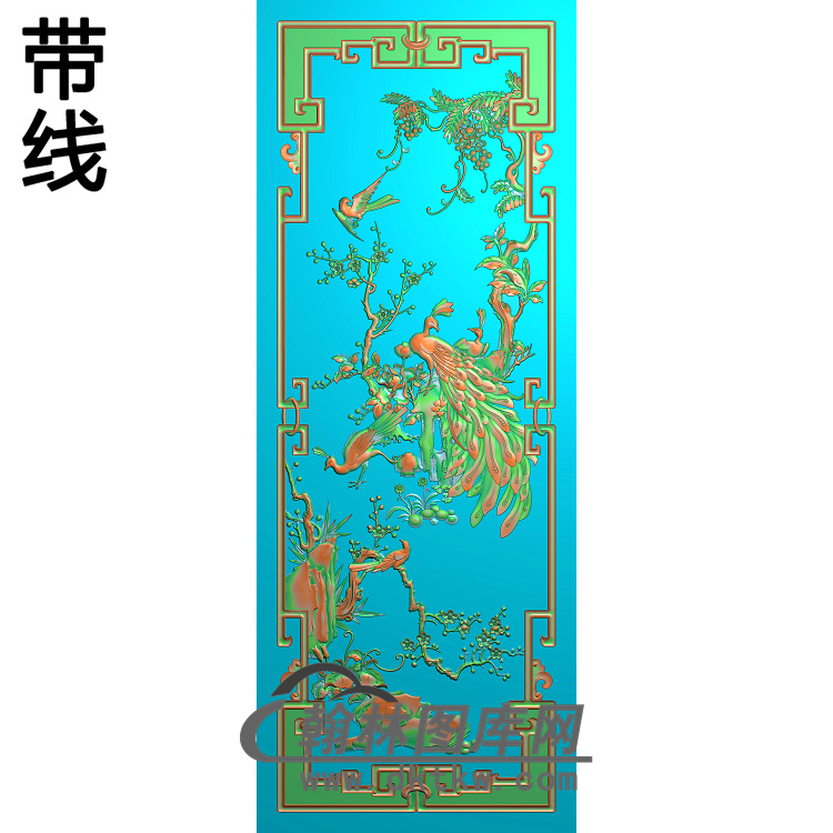MH-3051-花鸟顶箱柜孔雀1精雕图（HKQ-013）展示