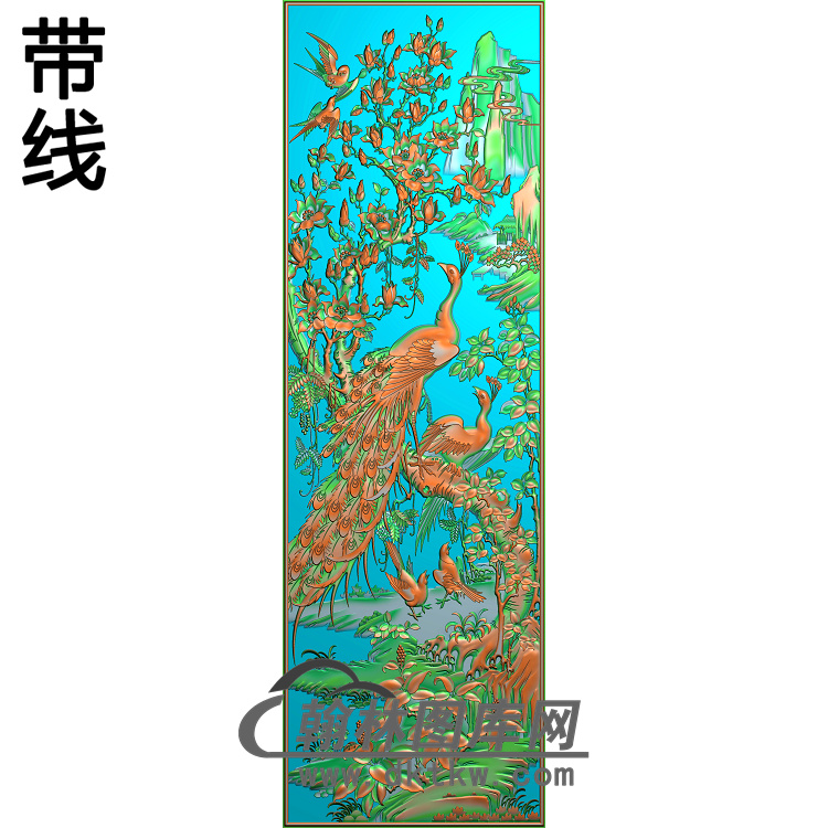 QTDW-8001-花鸟顶箱柜孔雀中花精雕图（HKQ-016）展示