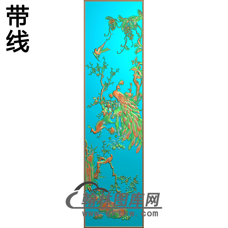 花鸟顶箱柜孔雀3精雕图（HKQ-037）展示