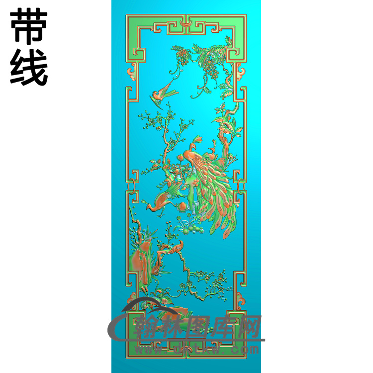 花鸟顶箱柜孔雀图精雕图（HKQ-039）展示