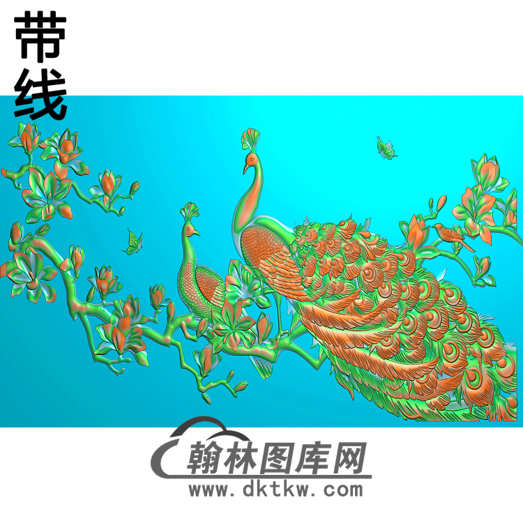 孔雀 背景墙精雕图（HKQ-042）展示