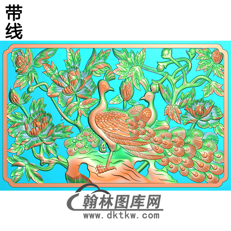 孔雀台屏加框好无线精雕图（HKQ-047）展示