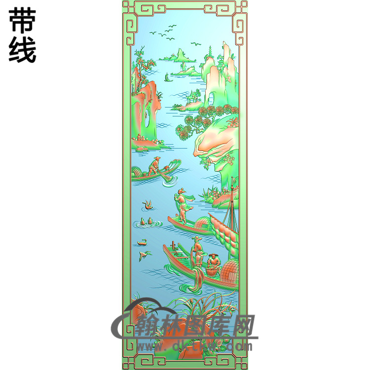 SSJZ-3025-山水顶箱柜大门板鱼精雕图(SSRW-046)展示