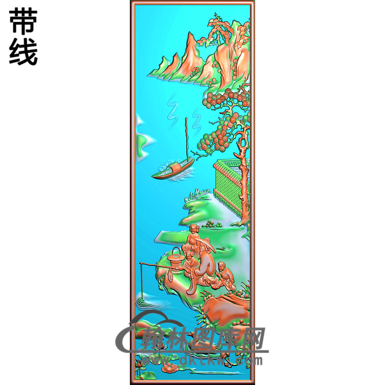书柜金典4山水人物钓鱼精雕图(SSRW-119)展示