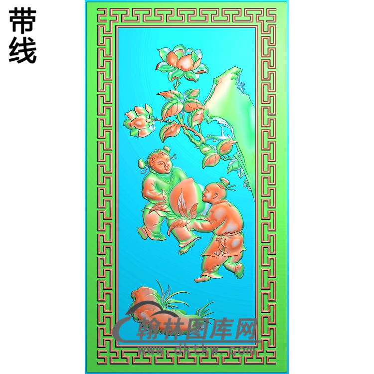 抬寿桃童子精雕图（TZ-124）展示