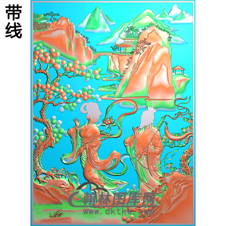 BX-0003-八仙人物多宝格(吕洞宾.何仙姑)1精雕图(BX-008)展示