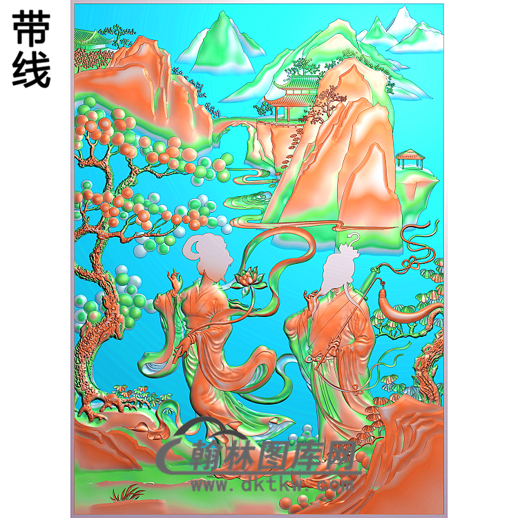 BX-0007-八仙人物多宝格(吕洞宾.何仙姑)2精雕图(BX-018)展示