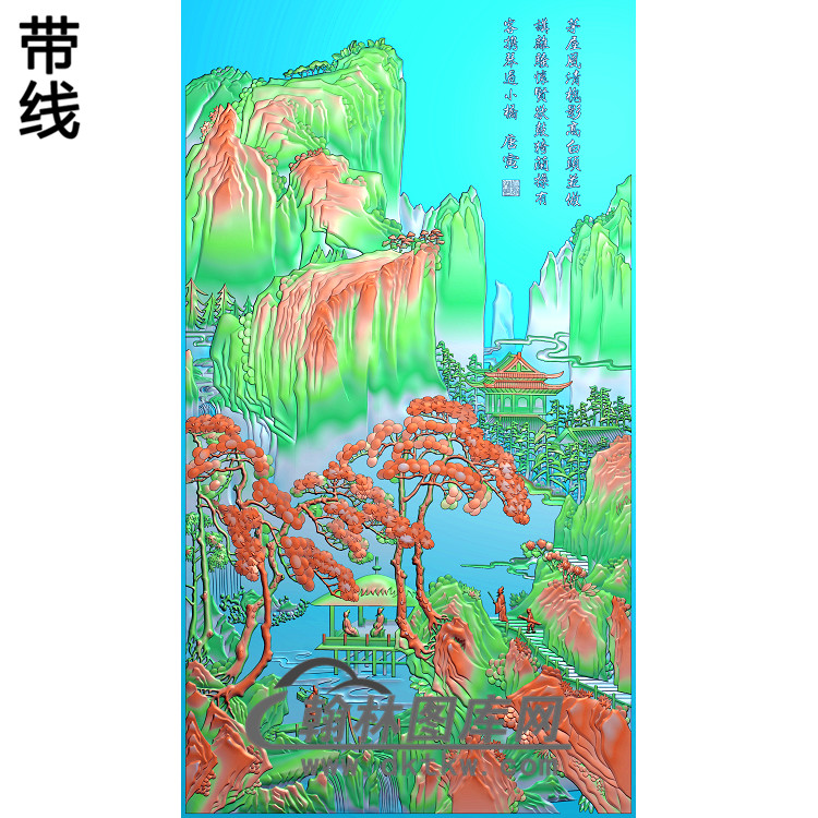 SSRW--6047唐伯虎山水(带线）精雕图（SSFJ-188）展示