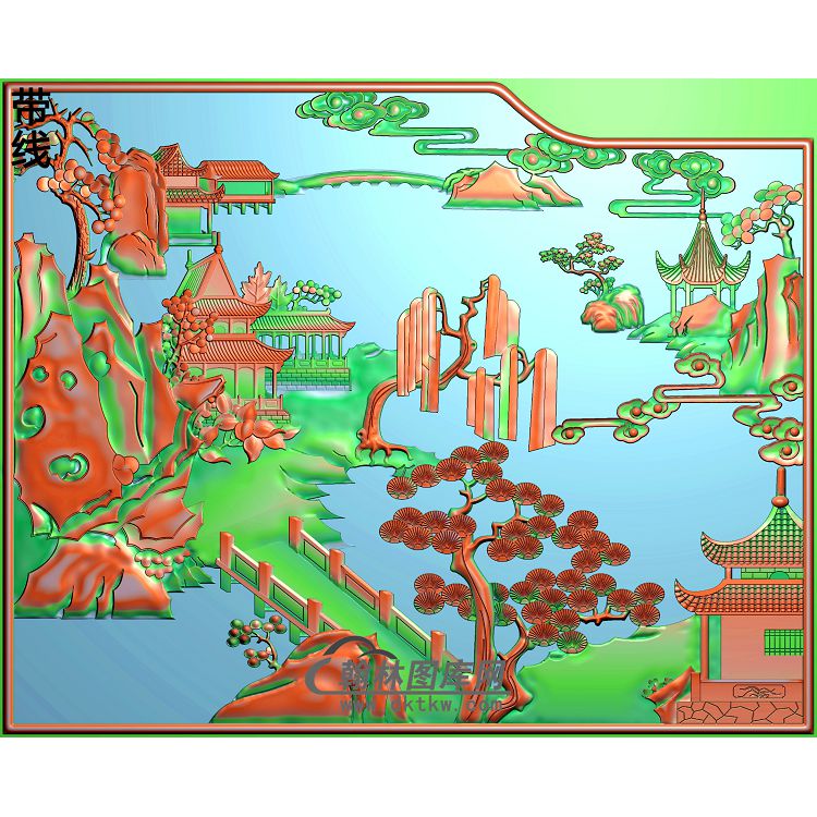 SSJZ-00008-汉宫花板床边山水精雕图(SSJZ-079)展示