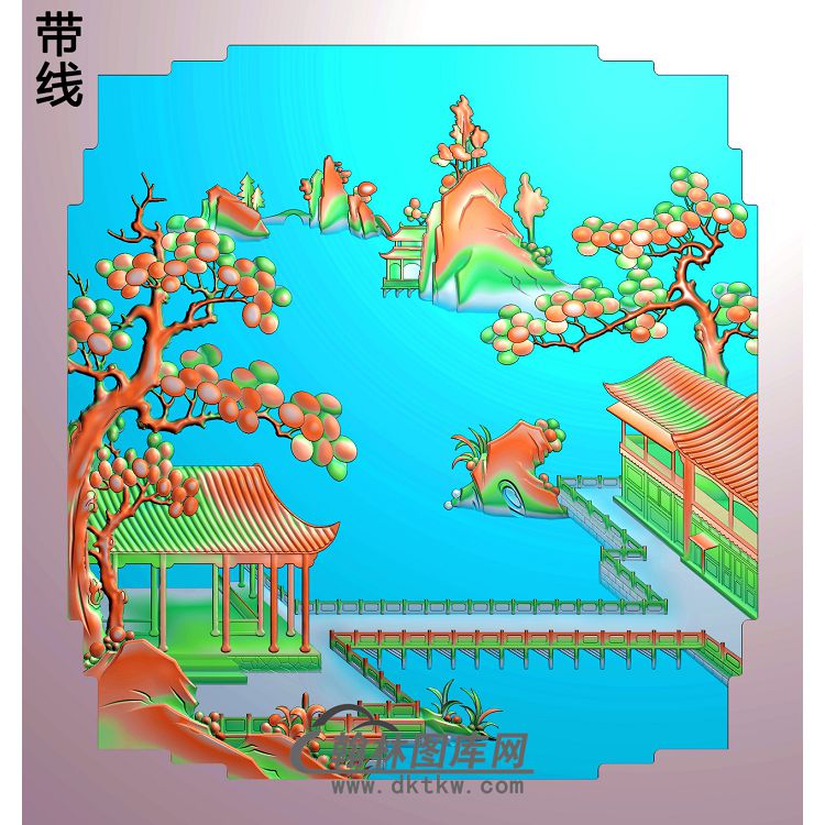 SSJZ-3005-山水顶箱柜上门板4精雕图(SSJZ-133)展示